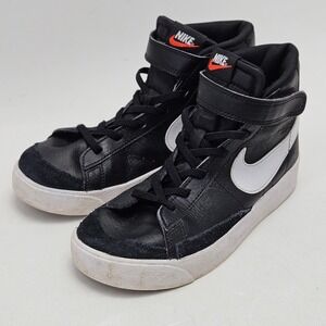 Nike Blazer Mid 77 Kids Black White Leather Sneakers DA4087-002 Size 2Y